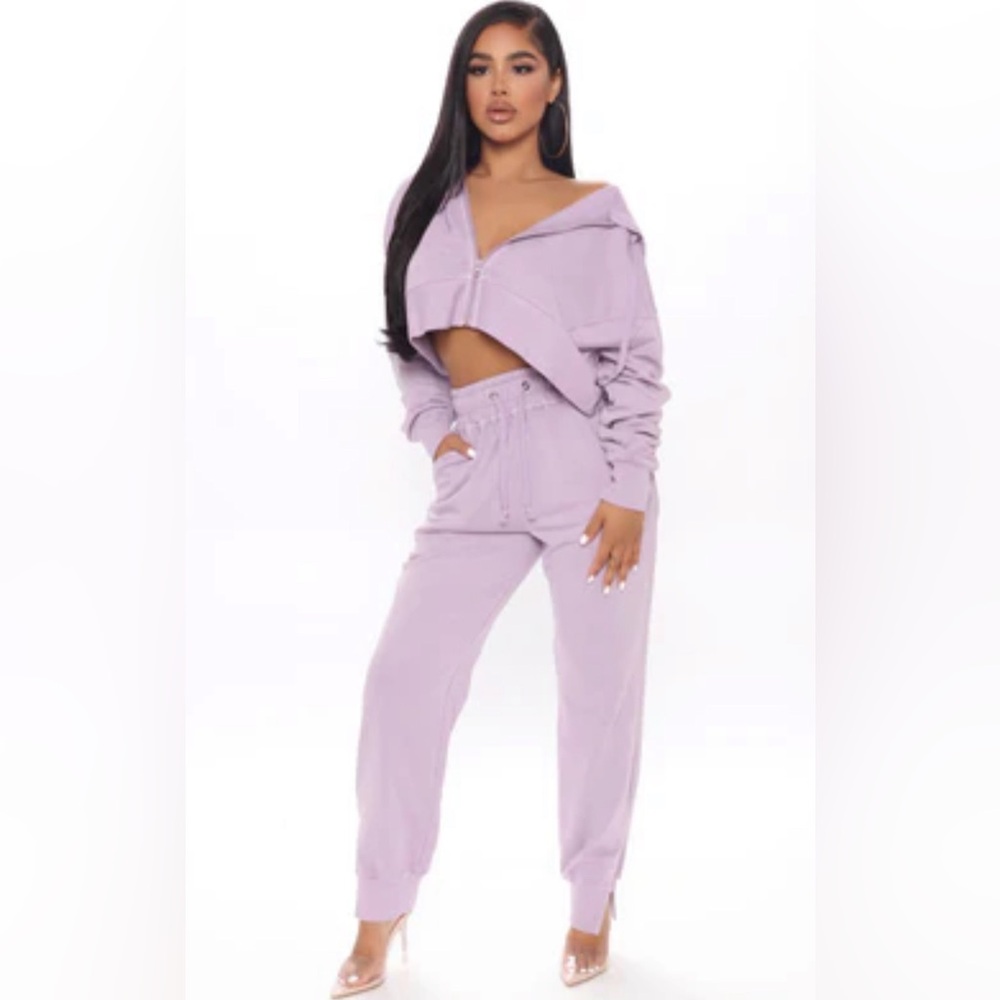 Fashion Nova Monday Blues Crop Jacket and Jogger set- Lavender